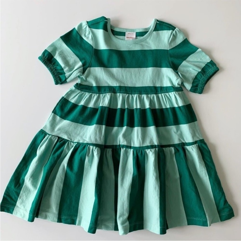 Hanna Andersson Green Striped Kids Casual Dress